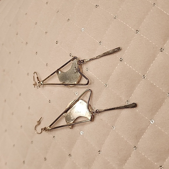 Vintage hand-made sterling silver & black onyx crescent moon dangle earrings - Picture 6 of 8